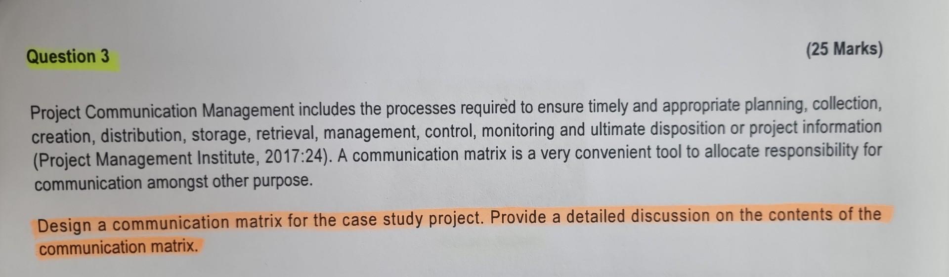 Q3 Please assist Project Communication Management