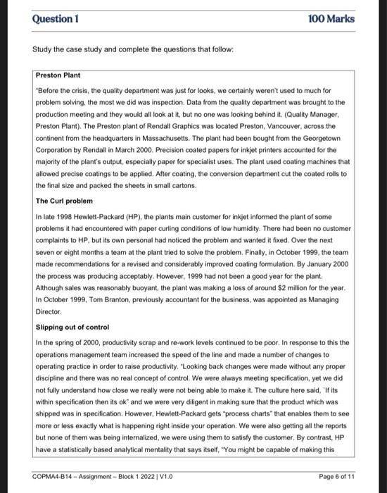 Question 1 100 Marks Study the case study and