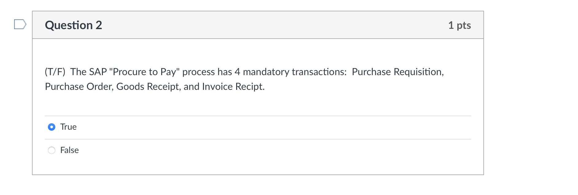 Question 1 1 pts The Vendor Master is usually the