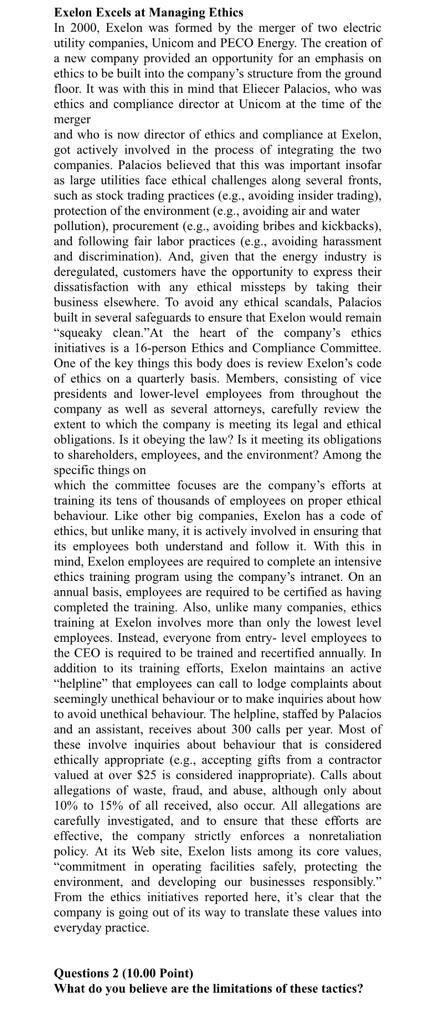 Exelon Excels at Managing Ethics In 2000, Exelon