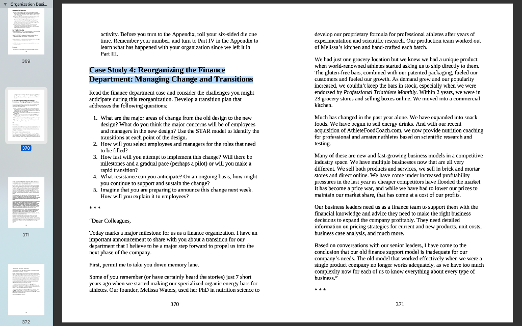 Case Study 4: Reorganizing the Finance