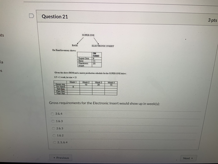 Question 21 3 pts SUPER. ONE ELECTRONIC INSERT