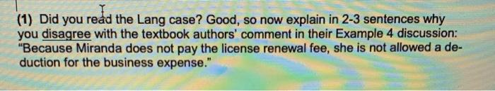 (1) Did you read the Lang case? Good, so now