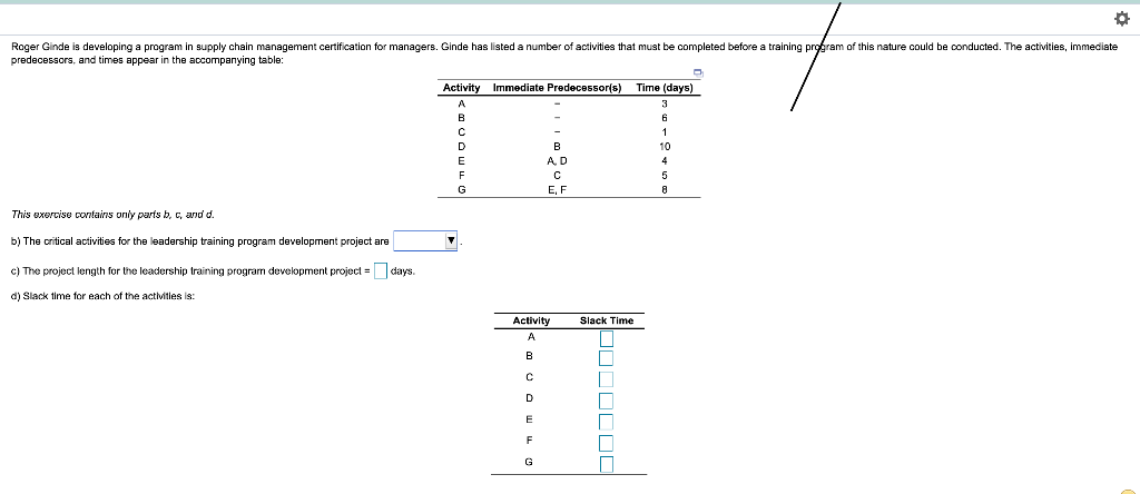 Roger Ginde is developing a program in supply