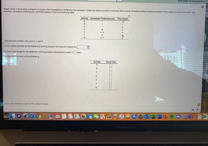 This Test 25 pts possible Roger inde is