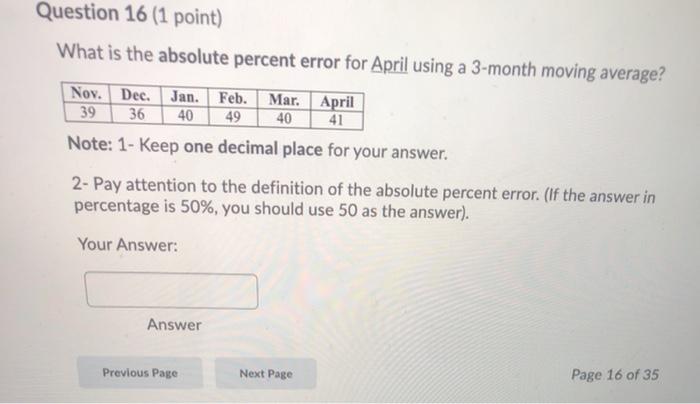 Question 16 (1 point) What is the absolute
