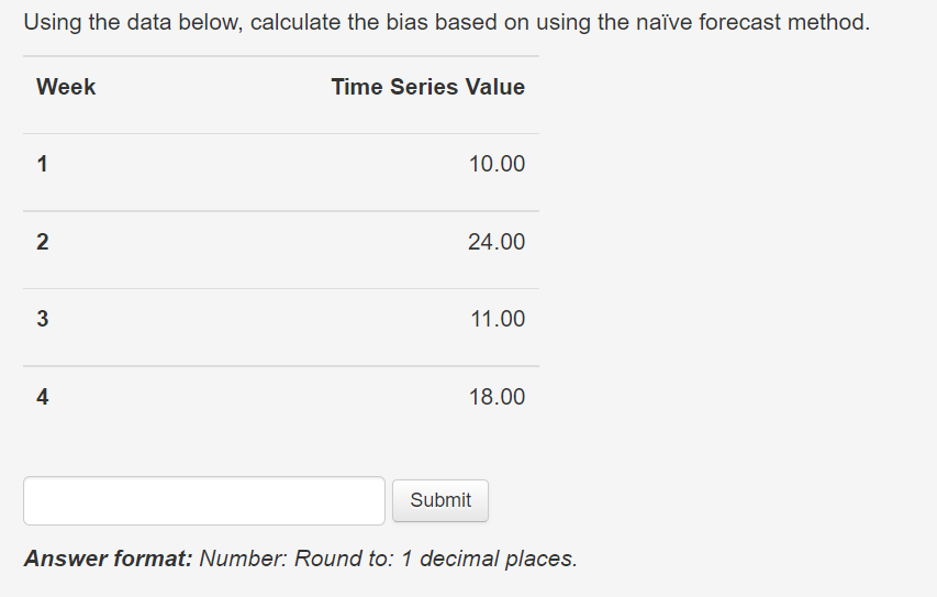 Using the data below, calculate the bias based on