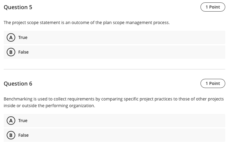 Question 9 1 Point involves defining and