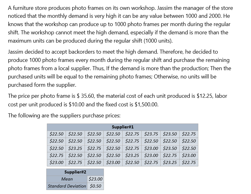 Use the stock-control model to develop a spread