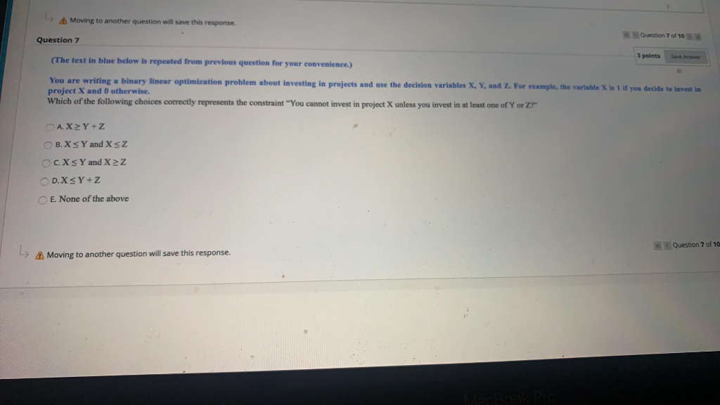 -> Moving to another question will save this