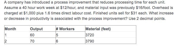 A company has introduced a process improvement