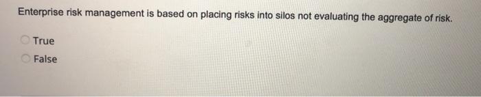 Enterprise risk management is based on placing