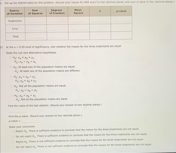 The following data are from a completely