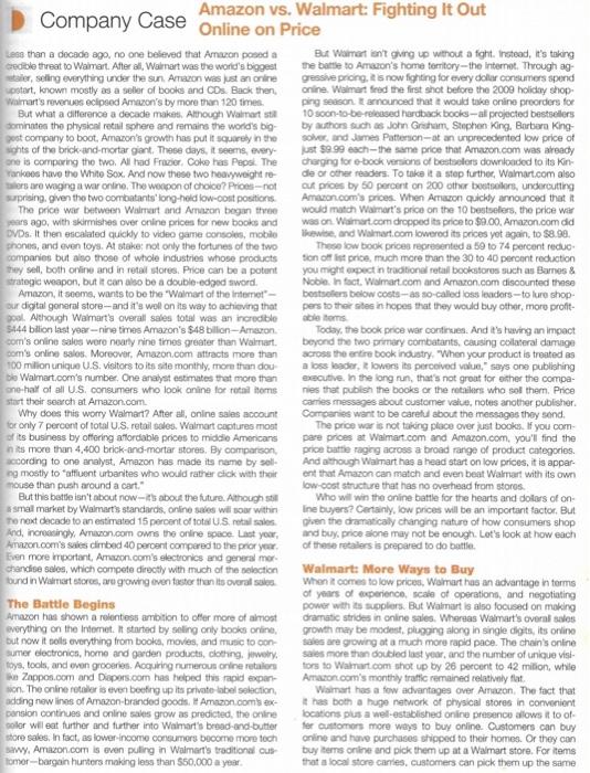 Company Case Online on Price Amazon vs. Walmart: