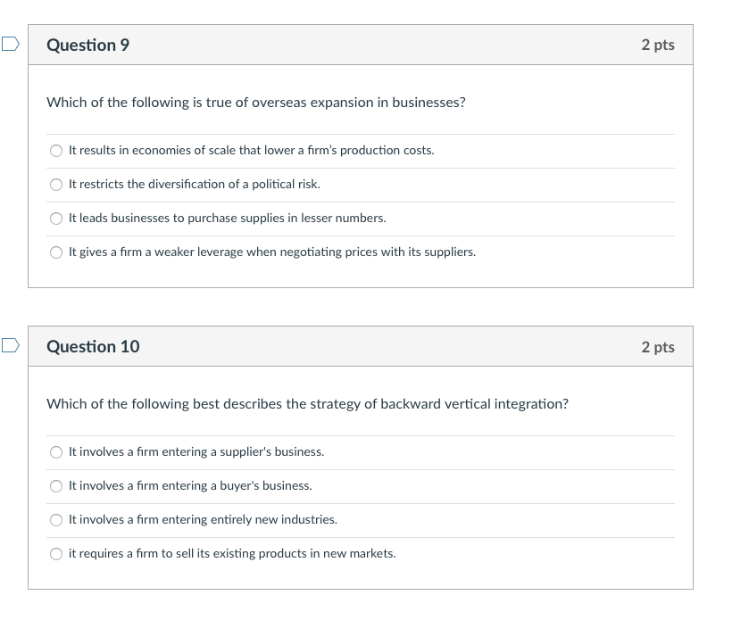 Question 9 2 pts Which of the following is true