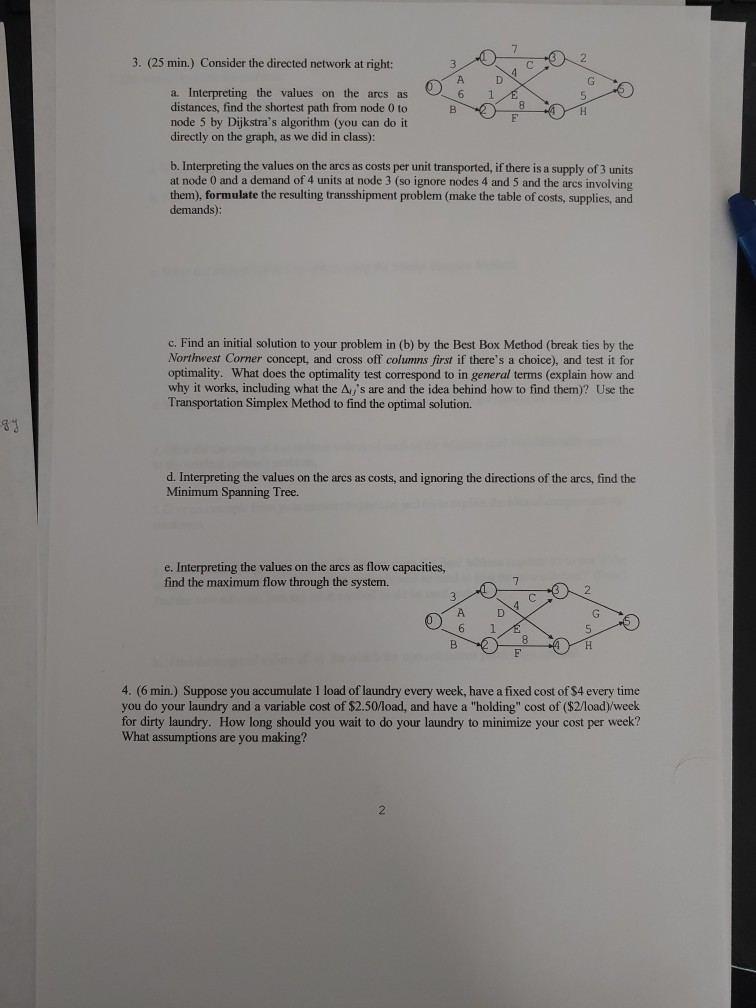 3. (25 min.) Consider the directed network at