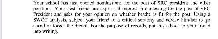 Your school has just opened nominations for the