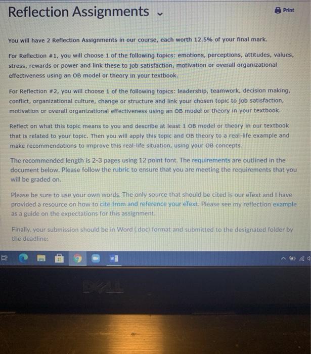 Reflection Assignments Print You will have 2