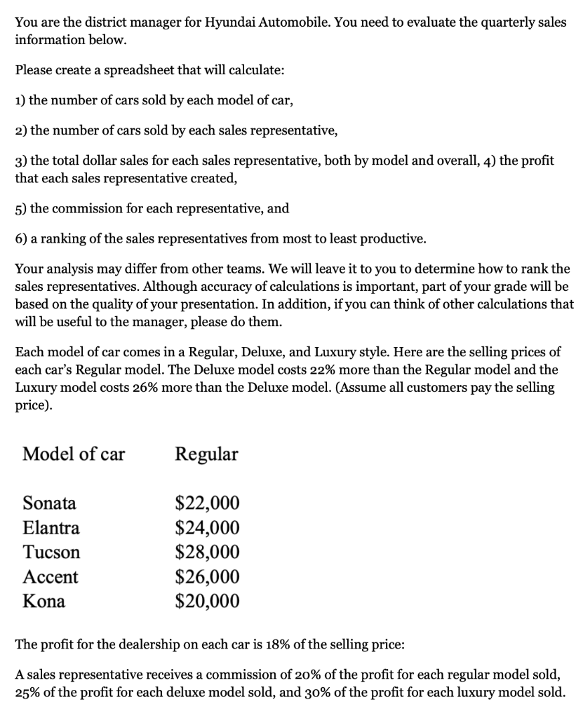 * PLEASE do with a Microsoft Excel ! You are the