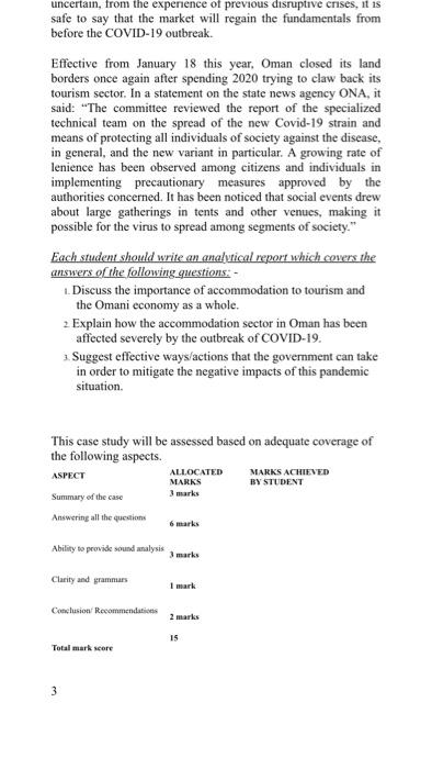 Case Study guidelines Description and Marking