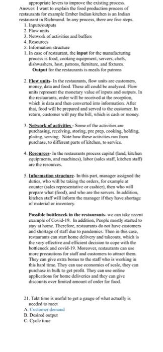 appropriate levers to improve the existing