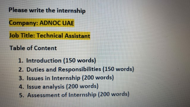 Please write an internship report please do it