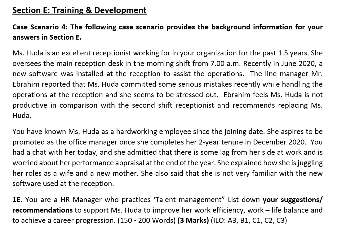 Section E: Training & Development Case Scenario