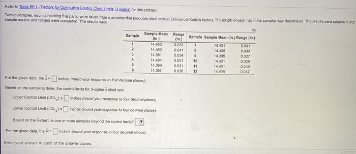 Refer to Table 56.1 - Factors for Computing