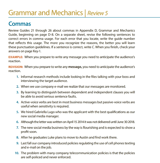 Review Guides 21 through 26 about commas in