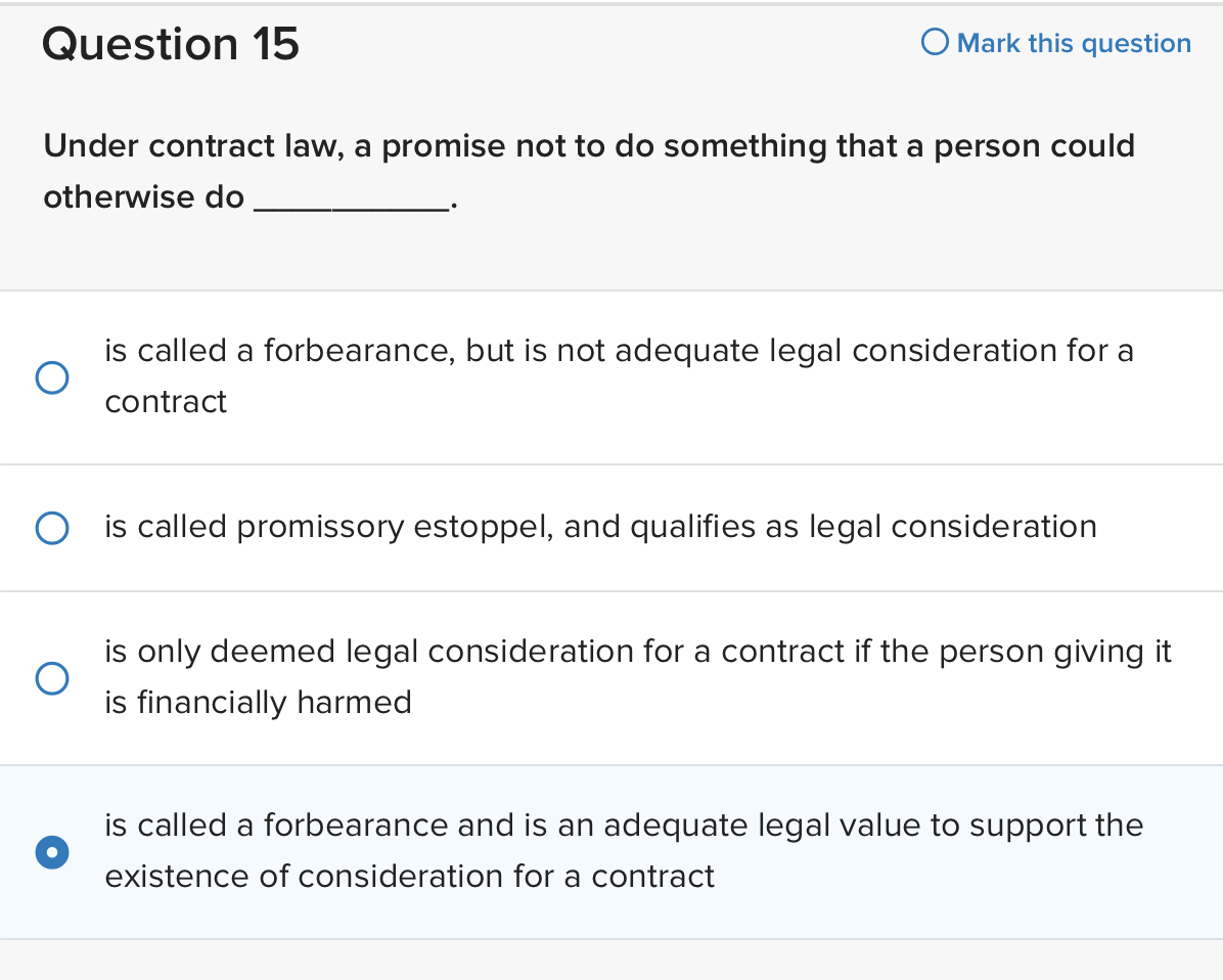 Question 15 Mark this question Under contract