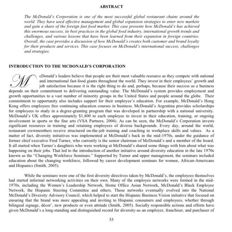 ABSTRACT The McDonald's Corporation is one of the