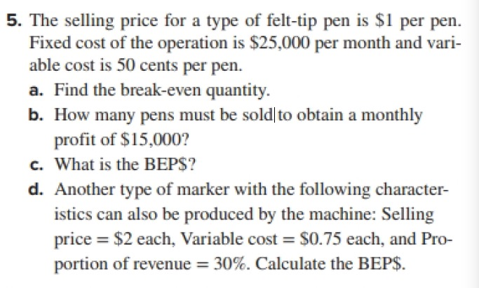 5. The selling price for a type of felt-tip pen
