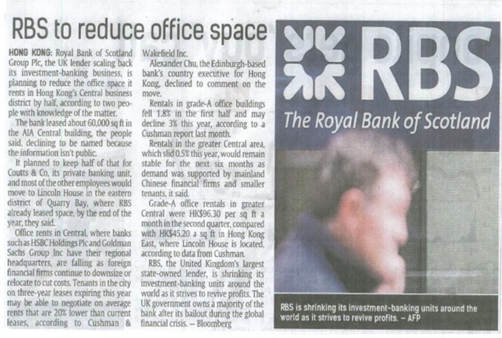 HONG KONG: Royal Bank of Scotland Wakefield Inc.