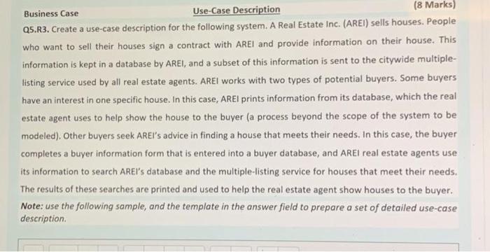 Business Case Use-Case Description (8 Marks)