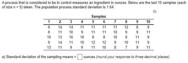 a) Standard deviation of the sampling means =