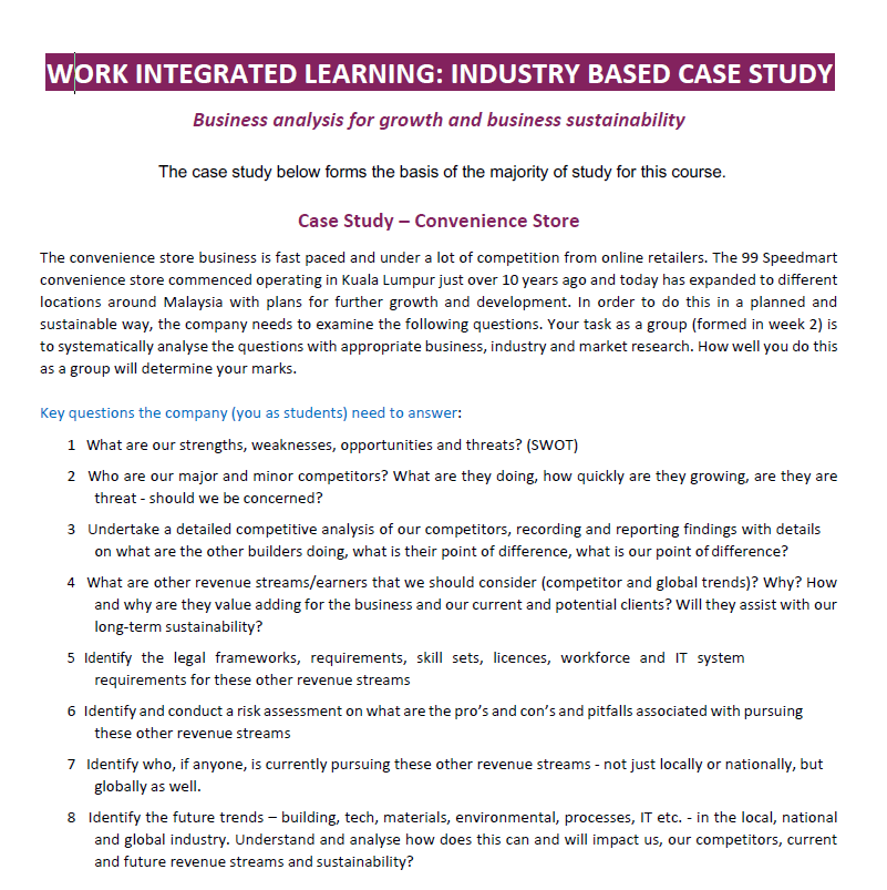 WORK INTEGRATED LEARNING: INDUSTRY BASED CASE