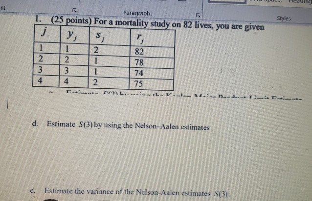 just solution to d and e. Thanks Styles Paragraph