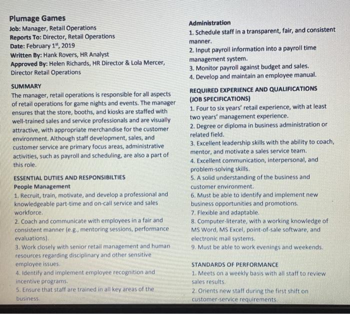 Based on the job description provided, besides