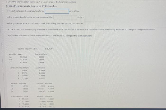 5. Given the analysis below froman problems,