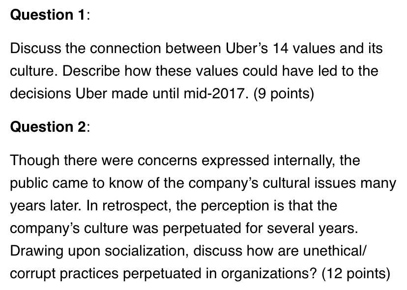 Question 1: Discuss the connection between Uber's