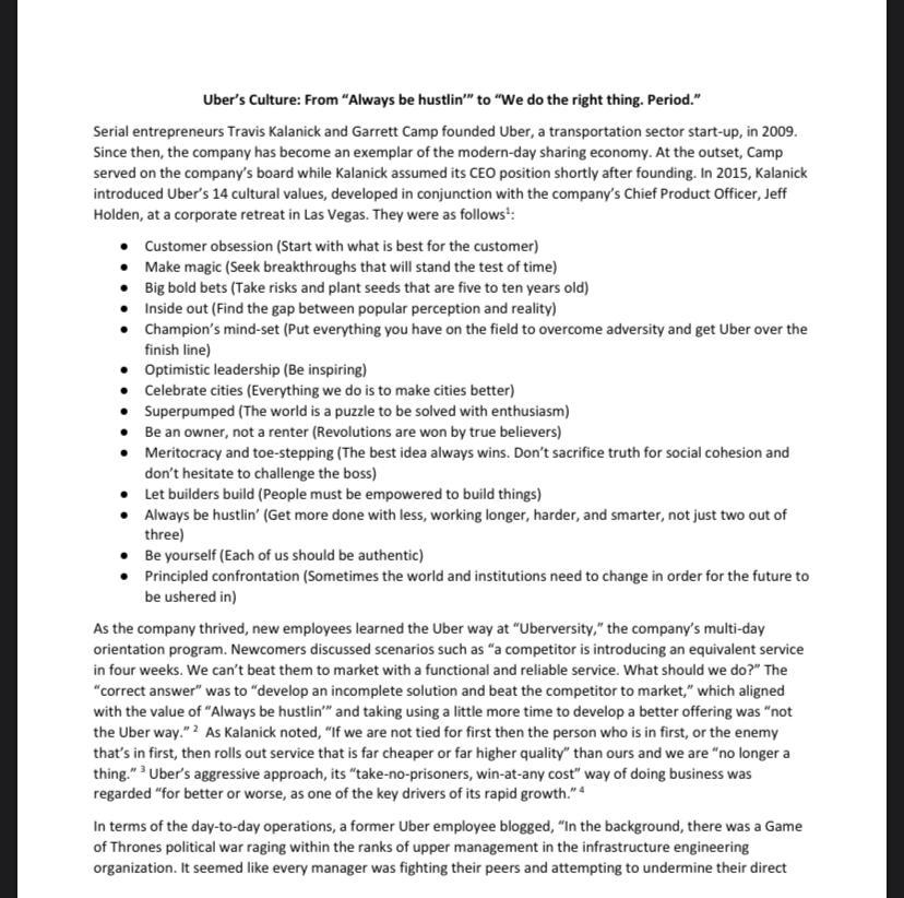 Question 1: Discuss the connection between Uber's