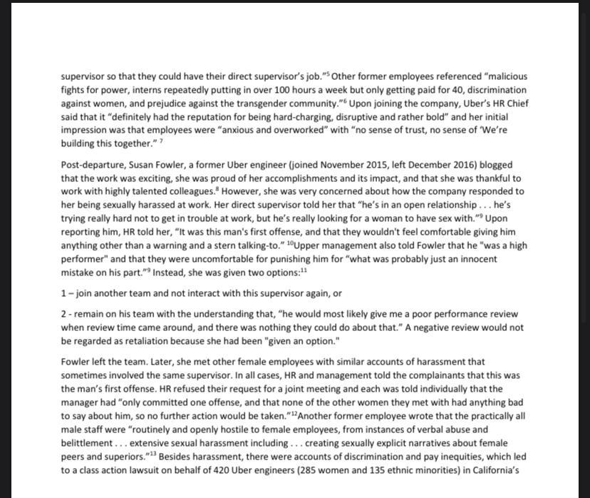 Question 1: Discuss the connection between Uber's