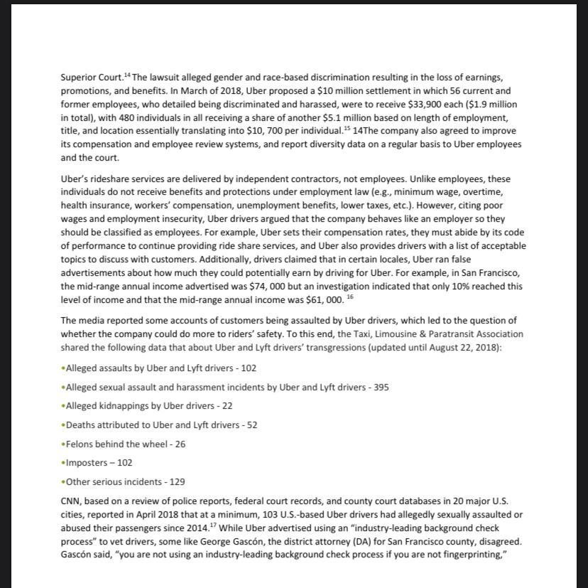 Question 1: Discuss the connection between Uber's