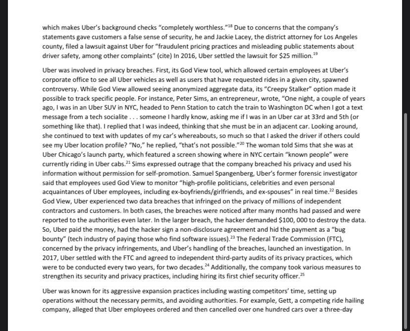 Question 1: Discuss the connection between Uber's