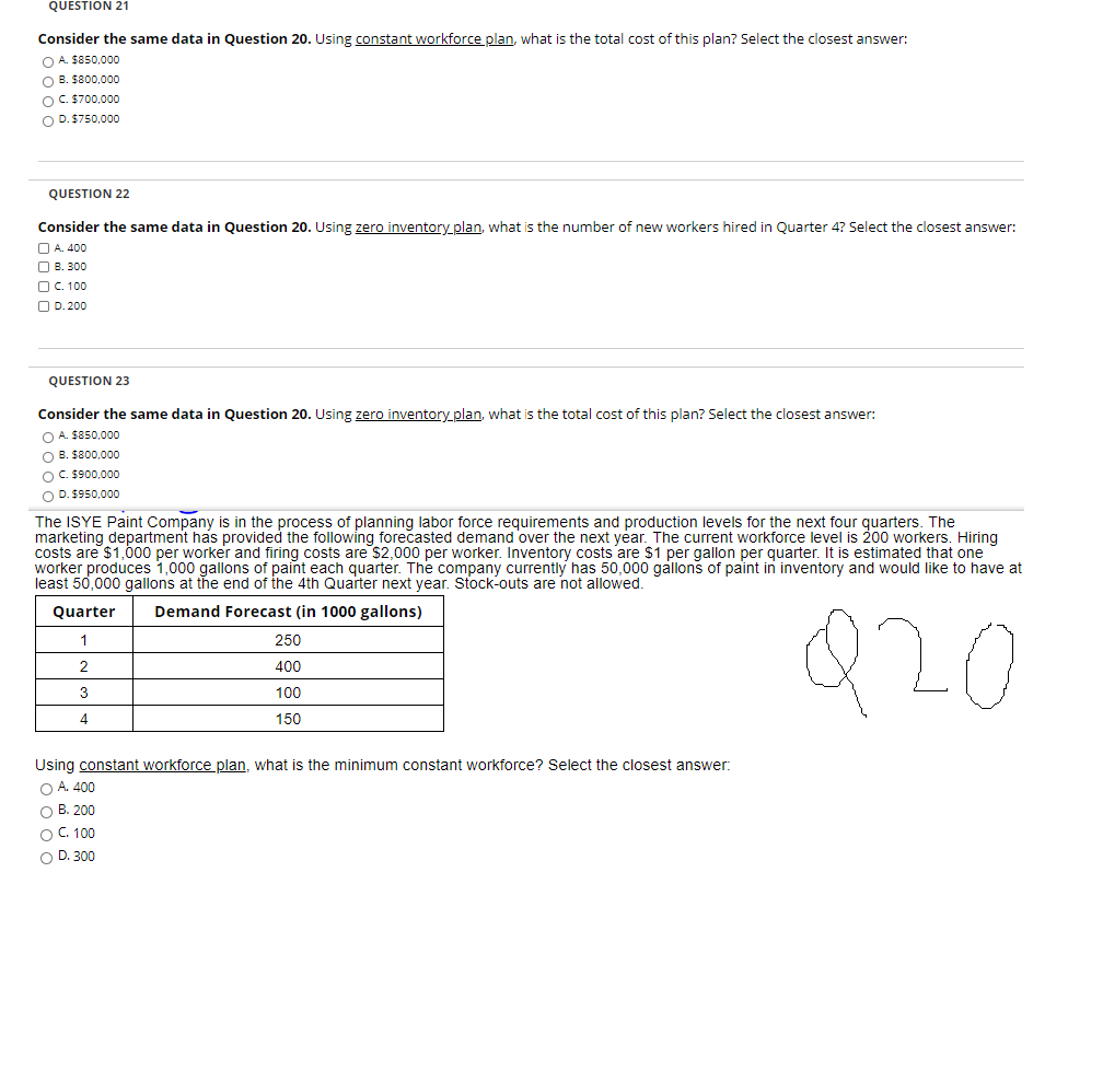 QUESTION 21 Consider the same data in Question