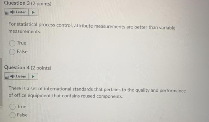 Question 3 (2 points) Listen For statistical
