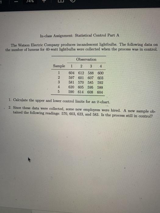 - 74% + In-class Assignment: Statistical Control