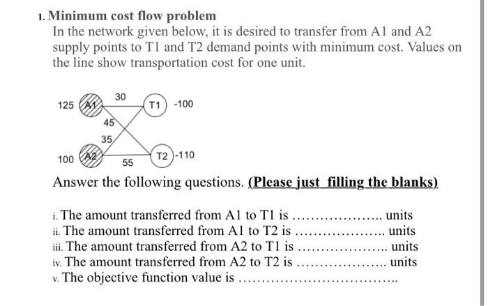 1. Minimum cost flow problem In the network given