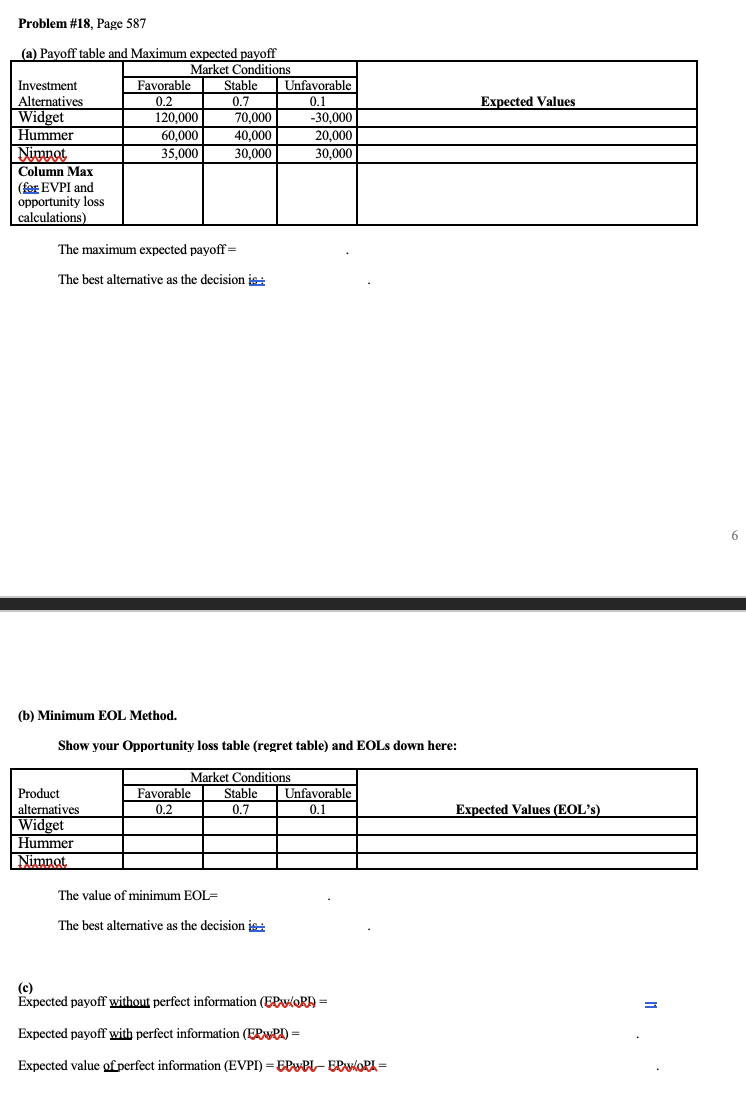 Problem #18, Page 587 Expected Values (a) Payoff