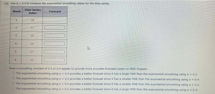 (e) Use a = 0.4 to compute the exponential